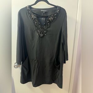 Lafayette 148 Size 8 Elegant Black Beaded Women's Top EUC! PTP 21/100% Silk